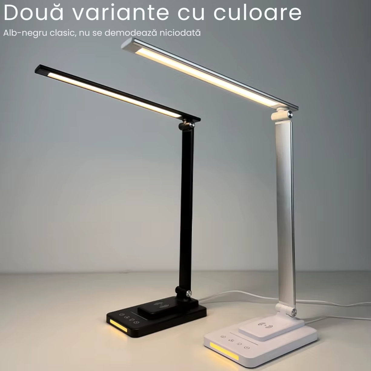 Lampa de Birou cu LED, Incarcare Wireless, 5 Moduri Lumina, Control tactil, Oprire Automata