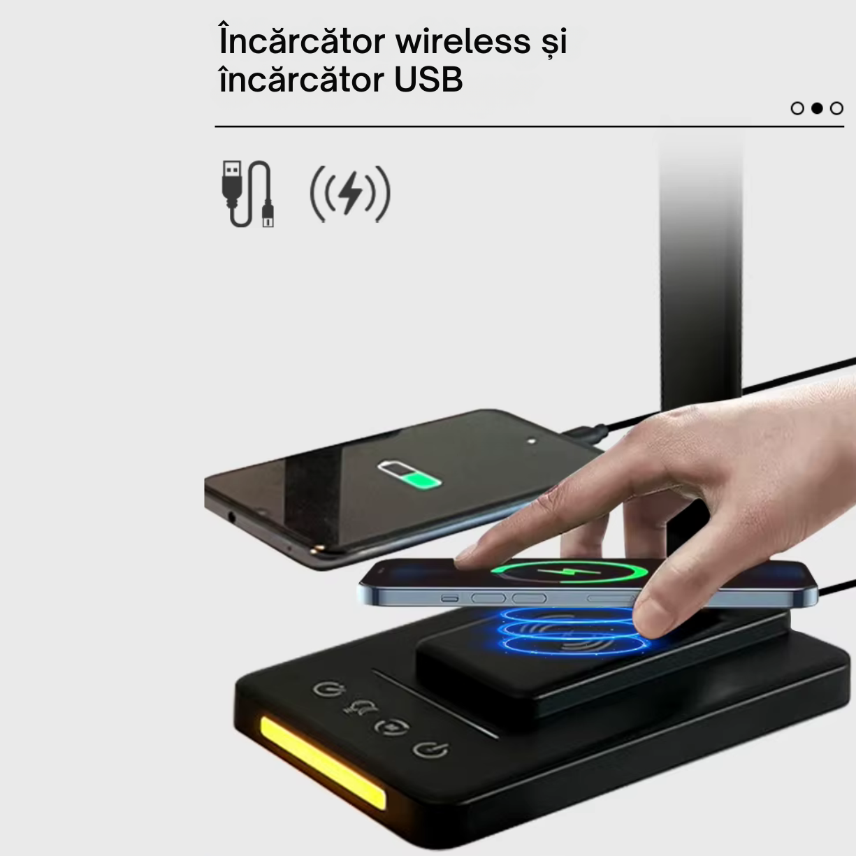 Lampa de Birou cu LED, Incarcare Wireless, 5 Moduri Lumina, Control tactil, Oprire Automata