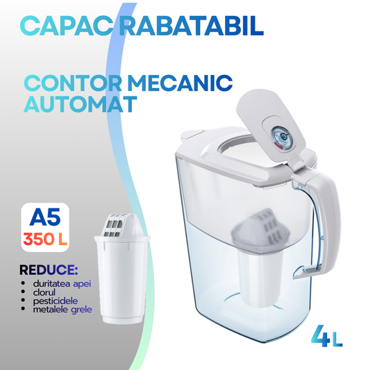 Cana filtranta Aquaphor Atlant A5 cu 2 filtre incluse, Alb, capacitate 4L, cu filtrare pana la 350L