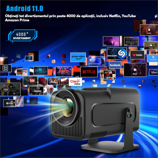 Videoproiector Portabil Android 13, 300 ANSI / 9000 Lumeni, Full HD 1080P, Suport 4K, WiFi 6