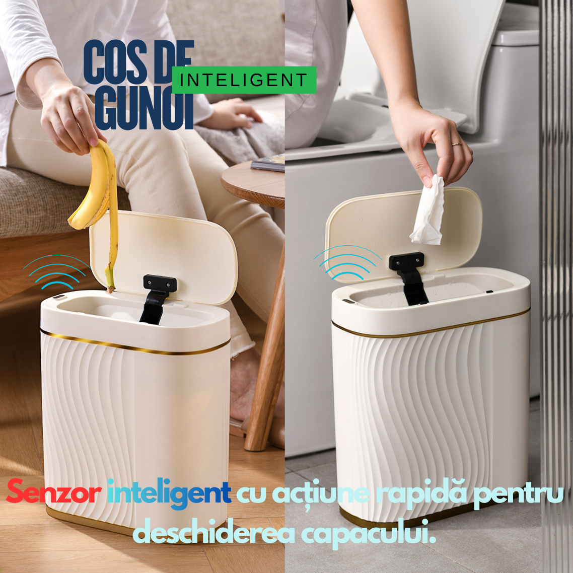 Cos de Gunoi Inteligent cu Senzor de Miscare Infrarosu 8L, Capac Automat Touchless