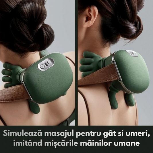 Aparat Masaj Cervical 4D pentru Gat si Umeri cu Incalzire, Fara Fir, 3 Moduri de Masaj ce imita mana umana, Baterie pana la 12 zile