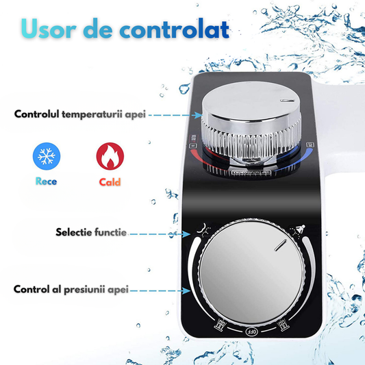 Bideu Non-Electric Ultra Slim pentru WC, Apa Caldă si Rece, Presiune Reglabila