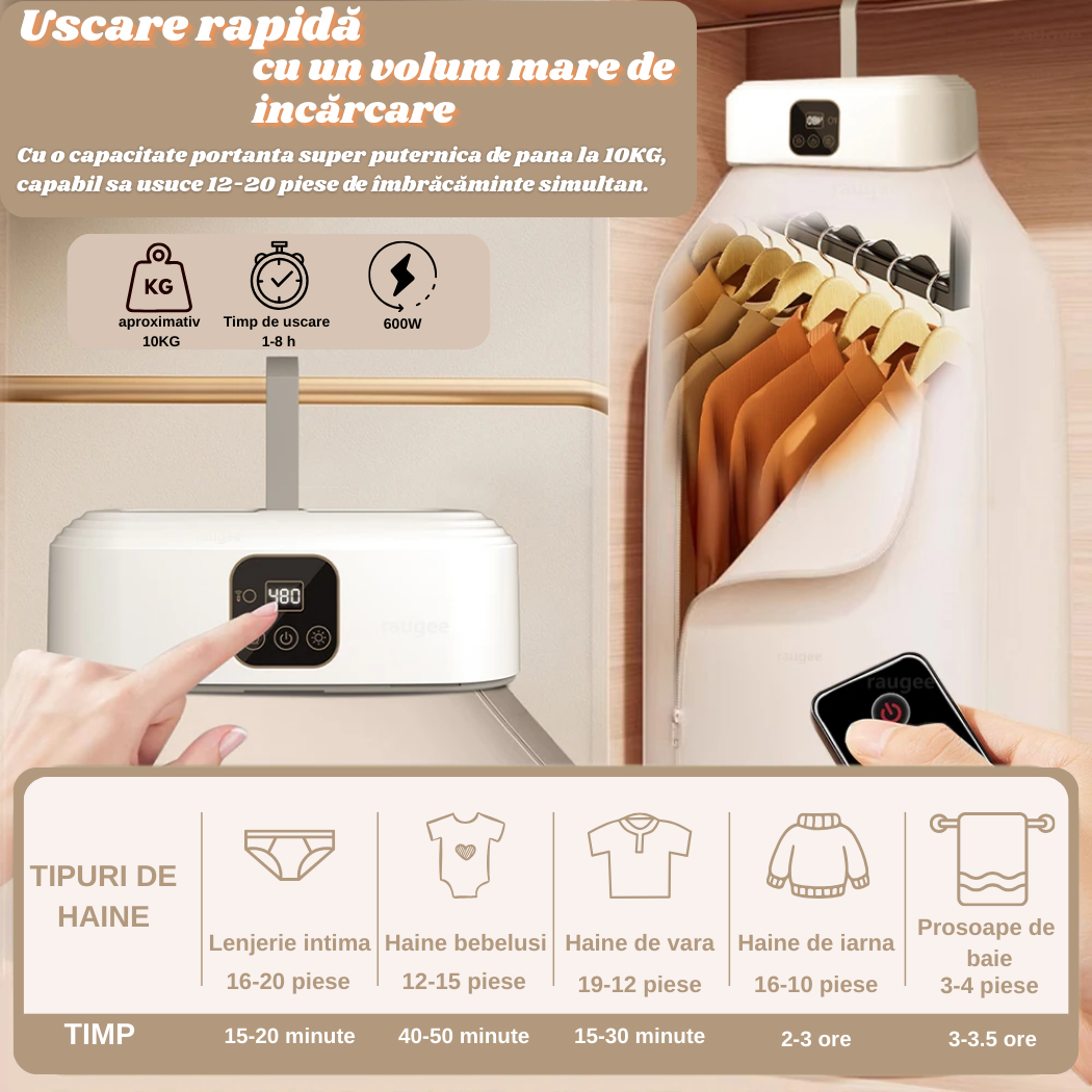 Uscator de Rufe Electric Portabil  , Pliabil, Circulatie Aer Cald 360°, Capacitate 10Kg