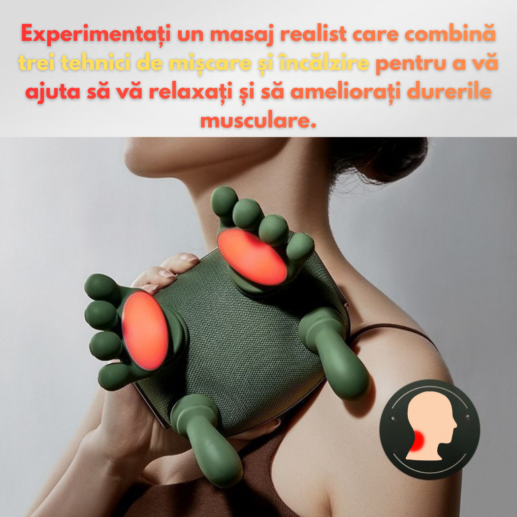Aparat Masaj Cervical 4D pentru Gat si Umeri cu Incalzire, Fara Fir, 3 Moduri de Masaj ce imita mana umana, Baterie pana la 12 zile