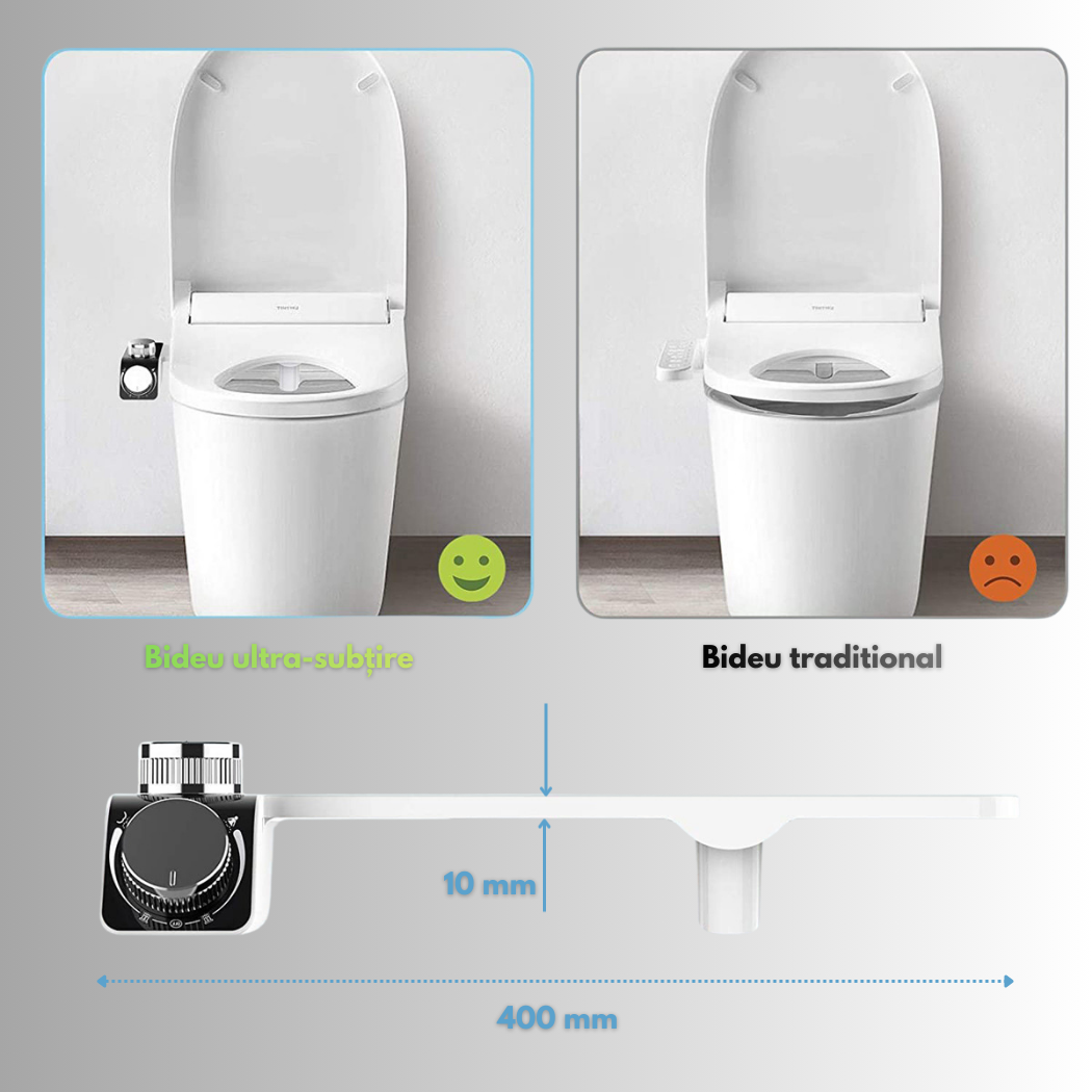 Bideu Non-Electric Ultra Slim pentru WC, Apa Caldă si Rece, Presiune Reglabila