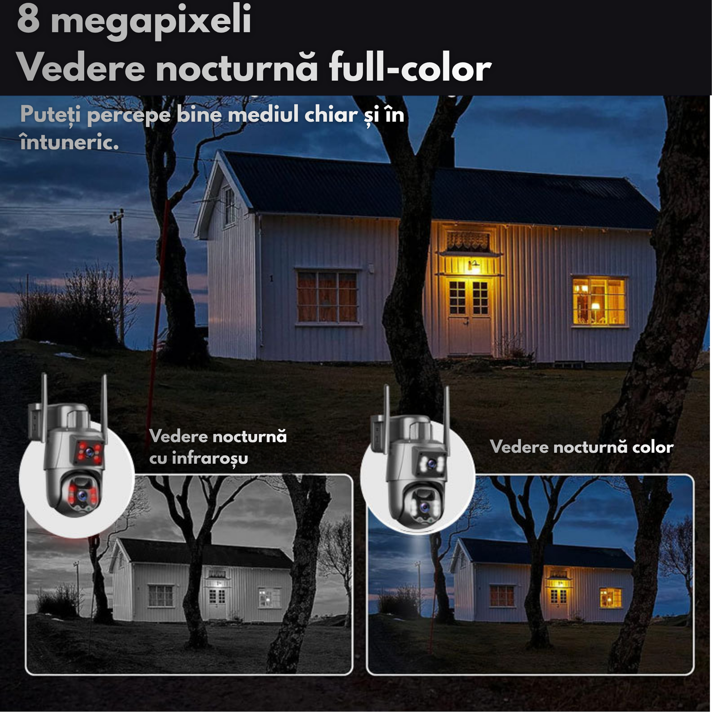 Camera Supraveghere 4G Dual Lens 8MP cu Panou Solar 8W, Night Vision