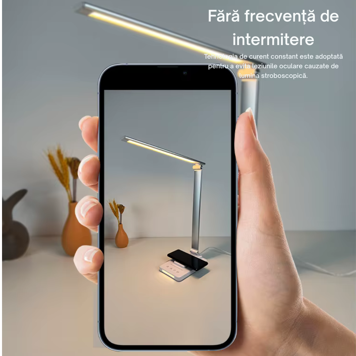 Lampa de Birou cu LED, Incarcare Wireless, 5 Moduri Lumina, Control tactil, Oprire Automata