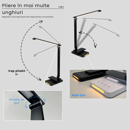 Lampa de Birou cu LED, Incarcare Wireless, 5 Moduri Lumina, Control tactil, Oprire Automata