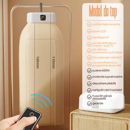 Uscator de Rufe Electric Portabil  , Pliabil, Circulatie Aer Cald 360°, Capacitate 10Kg