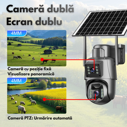 Camera Supraveghere 4G Dual Lens 8MP cu Panou Solar 8W, Night Vision