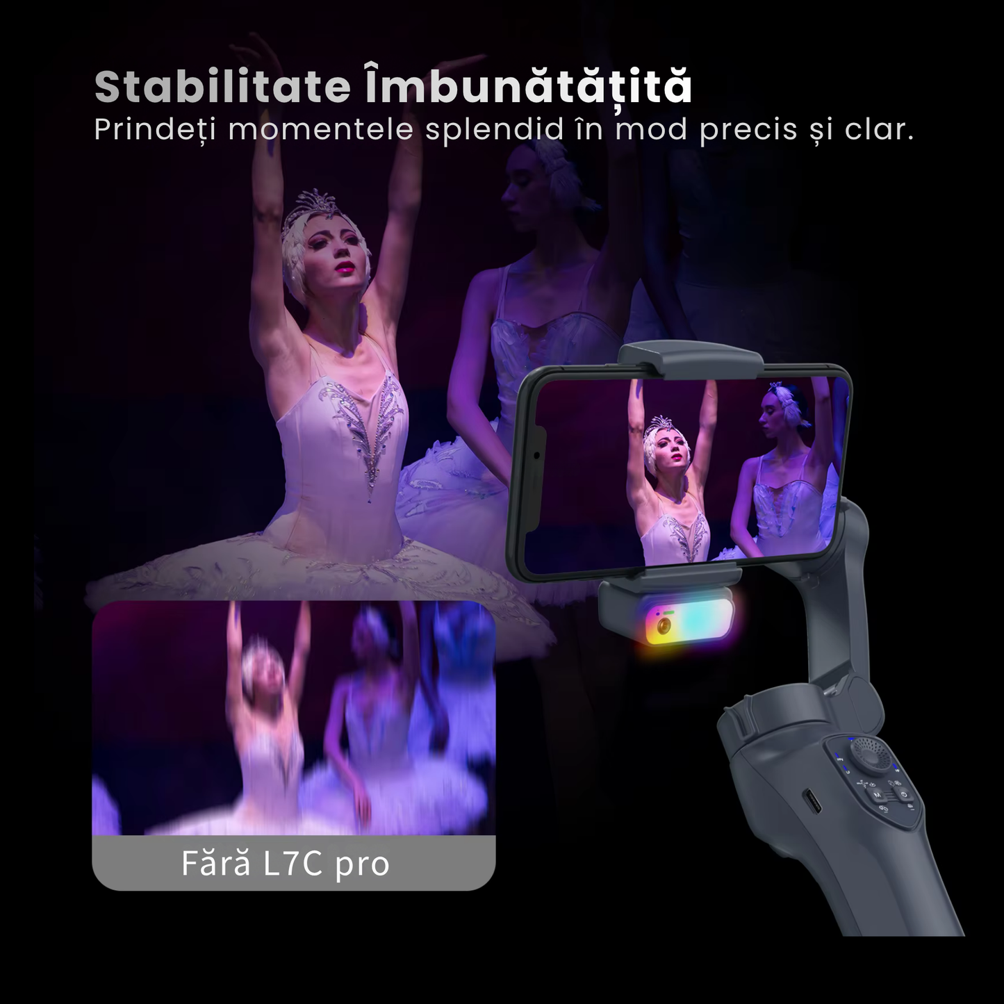 Stabilizator Gimbal Telefon L7C Pro 3 Axe, Stabilizare Video Profesionala, Urmarire fata AI & Urmarire Obiecte