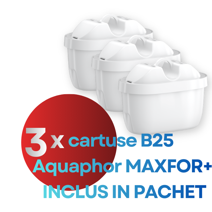 Cana filtranta Aquaphor JAPSPER cu 3 cartuse incluse, Albastru, capacitate 2, 8L, reduce calcarul, clorul, pesticidele, metalele grele si microplasticul, cu filtrare pana la 200L
