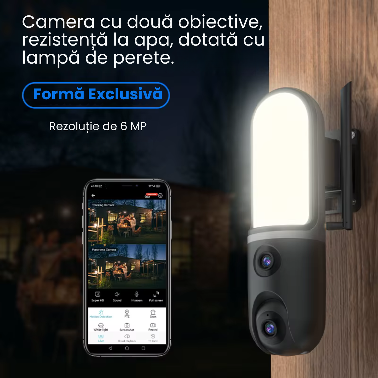 Camera Supraveghere WiFi cu Lampa de iluminat LED, Rezolutie 6MP, Night Vision Color