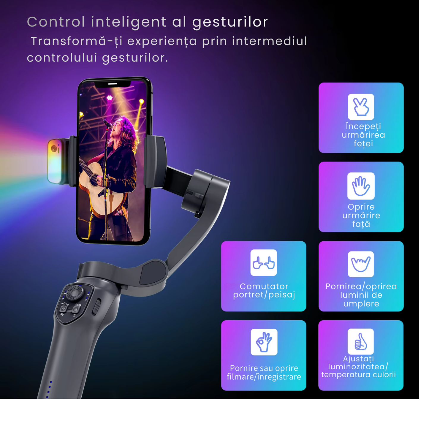 Stabilizator Gimbal Telefon L7C Pro 3 Axe, Stabilizare Video Profesionala, Urmarire fata AI & Urmarire Obiecte