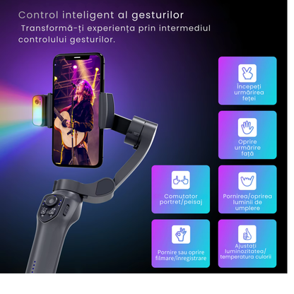 Stabilizator Gimbal Telefon L7C Pro 3 Axe, Stabilizare Video Profesionala, Urmarire fata AI & Urmarire Obiecte